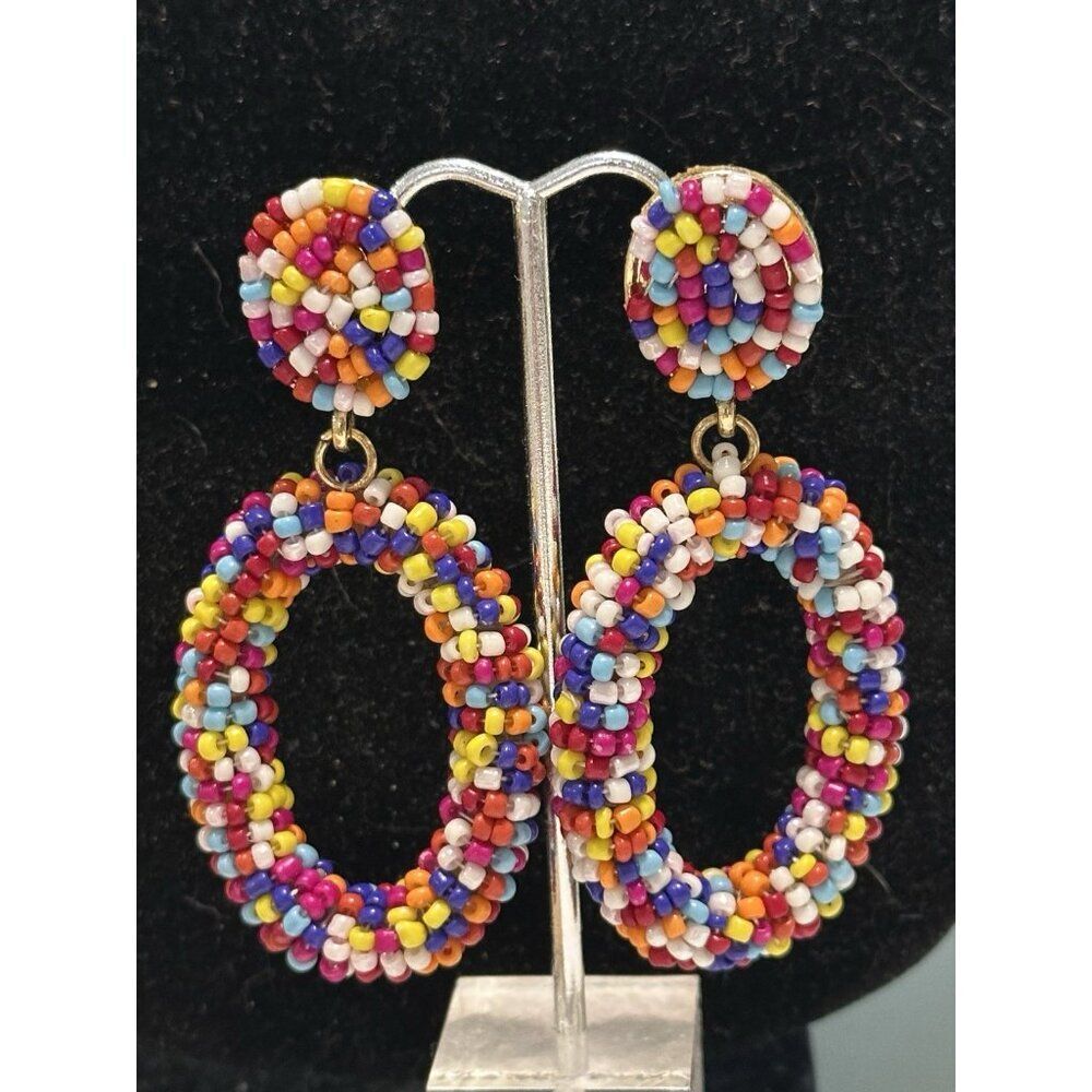 SUGARFIX Baublebar Oval Beaded Drop Earrings Colorful Happy Statement Party